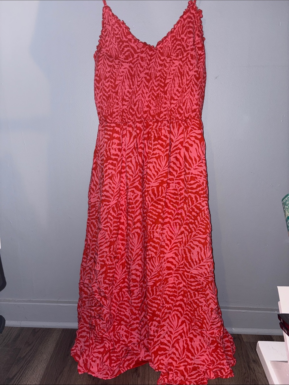 Girls Red Patterned Spaghetti-Strap Maxi Dress